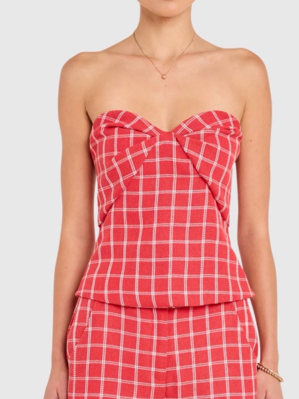 NWT Amanda Uprichard Soho Top Red Plaid Tweed Strapless Corset Bustier Size XS
